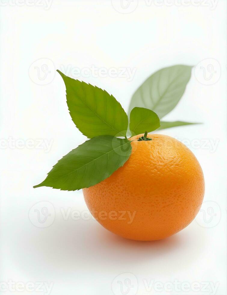 maduro laranja isolado com folha em uma branco fundo recorte caminho de ai gerado. foto