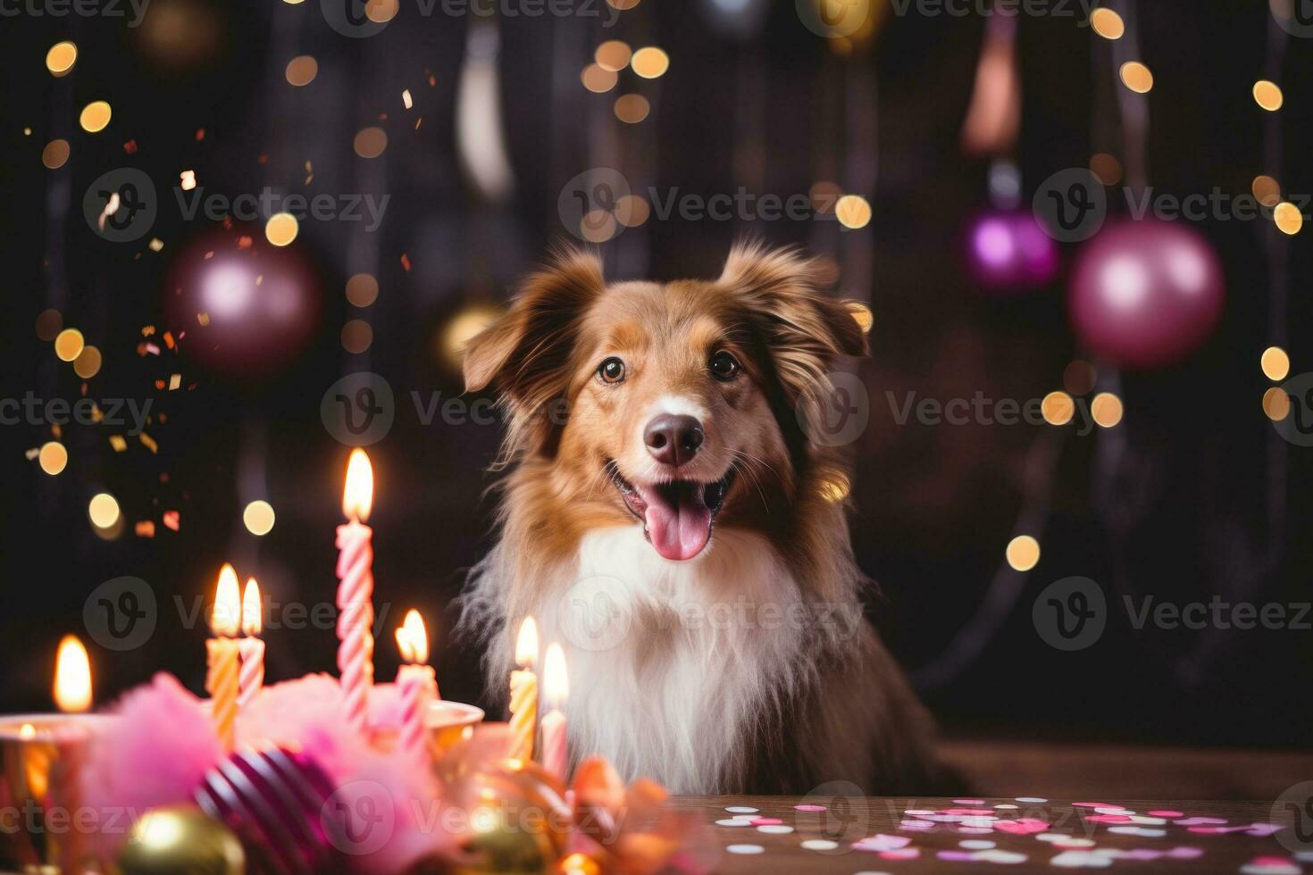 cachorro comemora aniversário. generativo ai foto