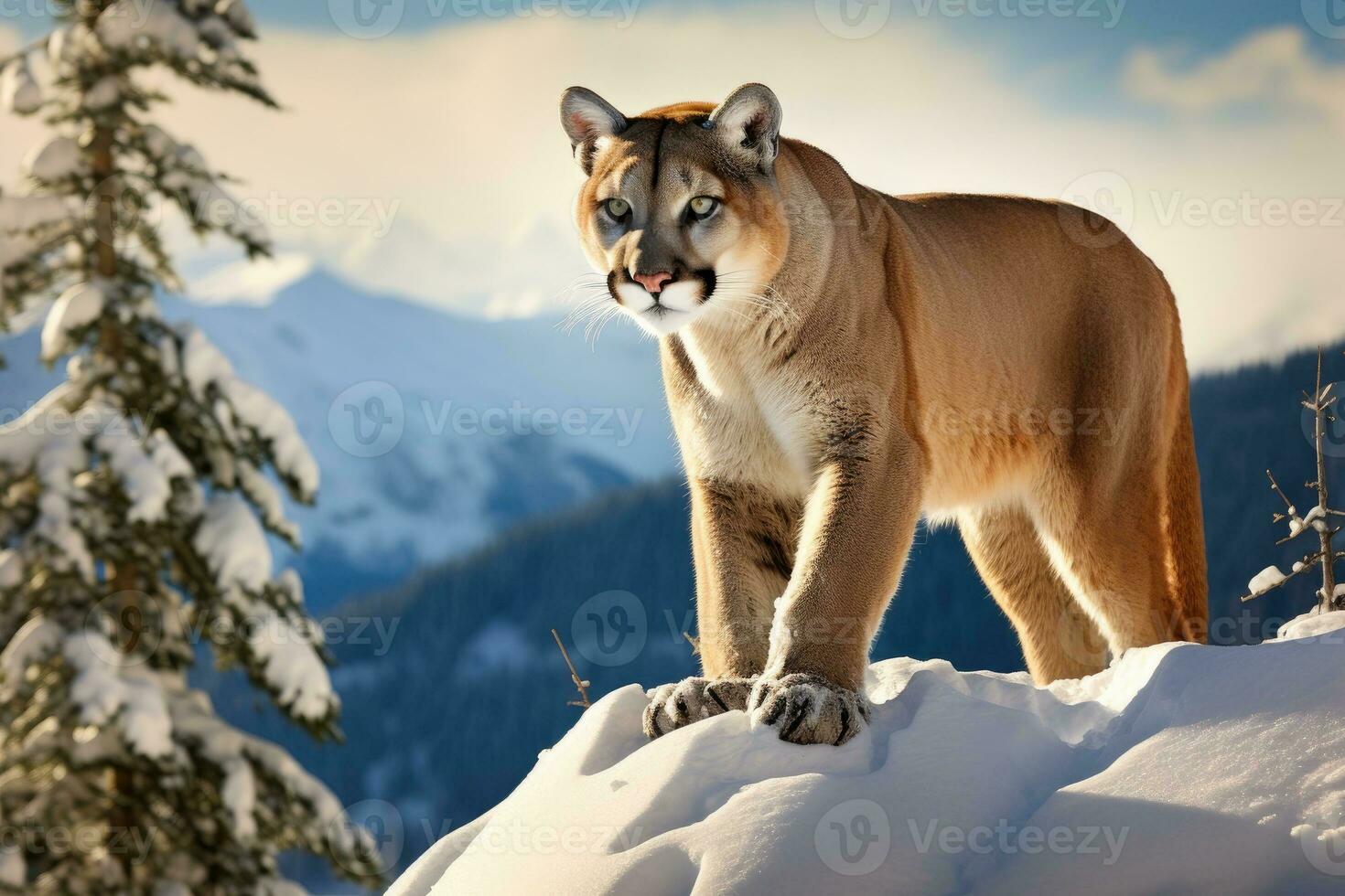 montanha puma dentro uma Nevado panorama. ai generativo foto