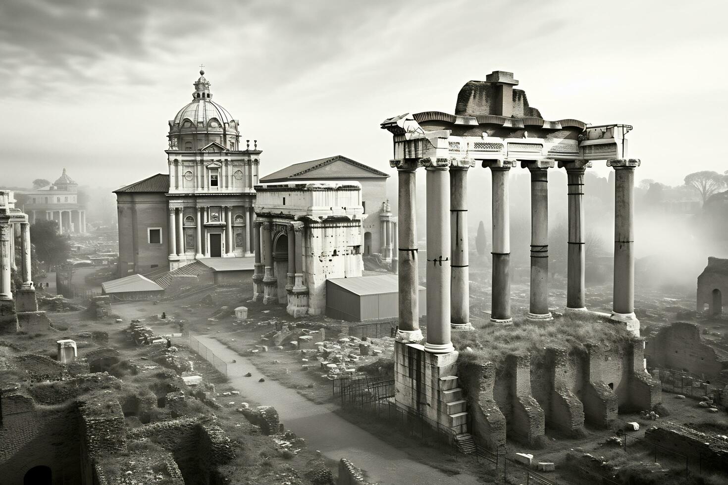 antigo romano ruínas às a romano fórum generativo ai foto