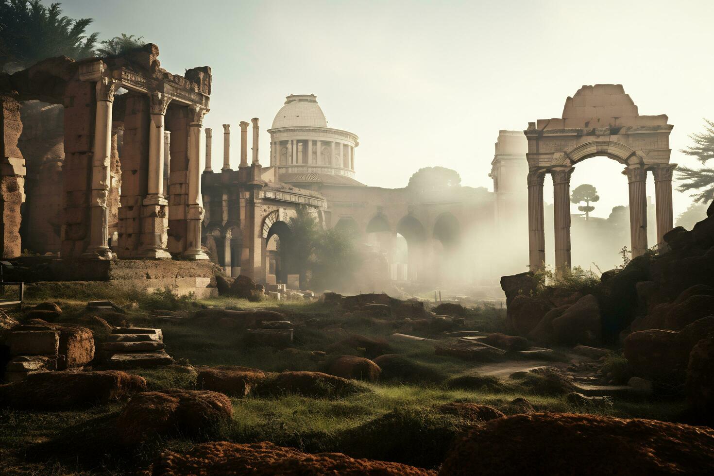 antigo romano ruínas às a romano fórum generativo ai foto