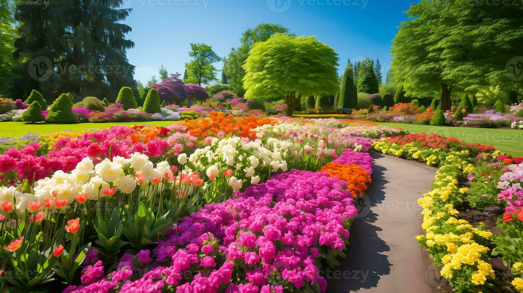 uma lindo flor jardim estourando com vibrante vetor arte gerado de ai foto