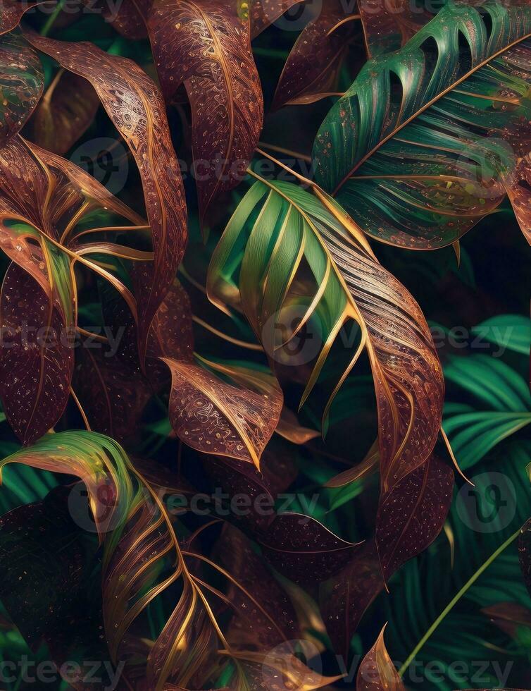 ai generativo, tropical folhas fundo com vários ilustração foto