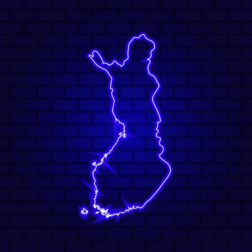 letreiro luminoso de néon finlandês no fundo da parede de tijolos foto