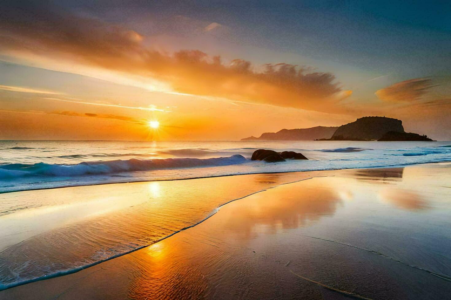 a Sol conjuntos em a de praia dentro a fundo. gerado por IA foto