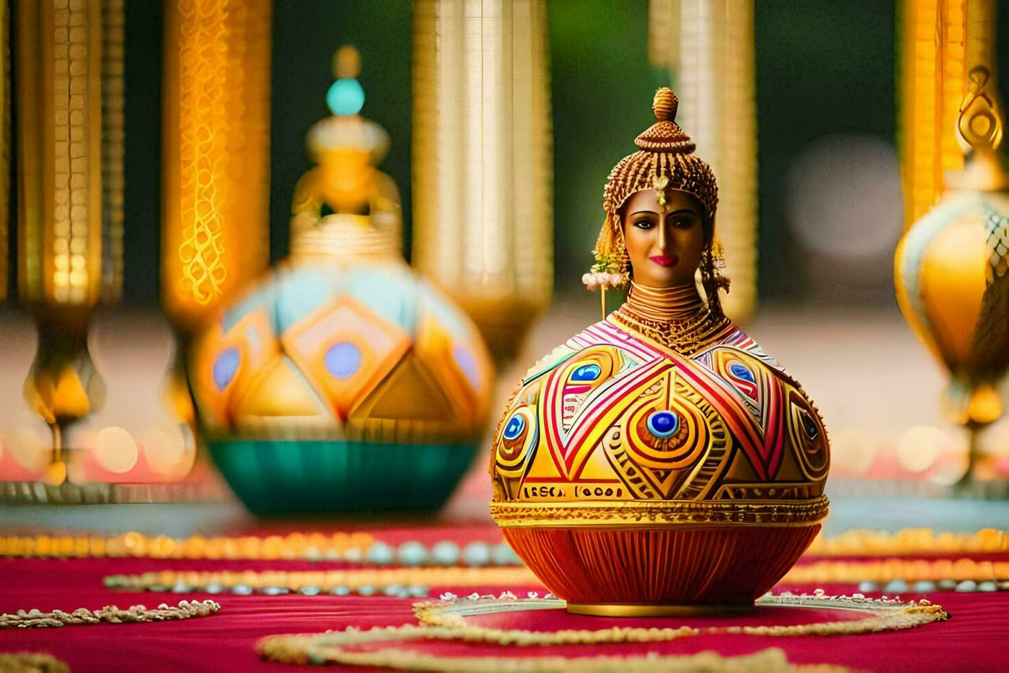 uma colorida vaso com uma mulher face em isto. gerado por IA foto