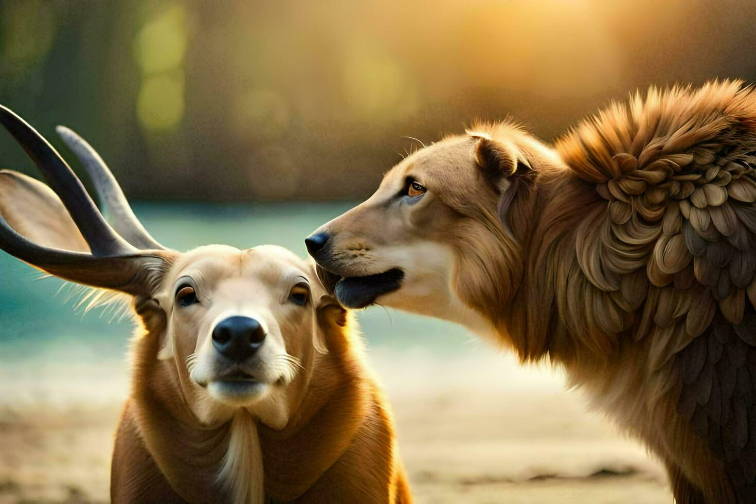 dois animais estão em pé Próximo para cada outro. gerado por IA foto