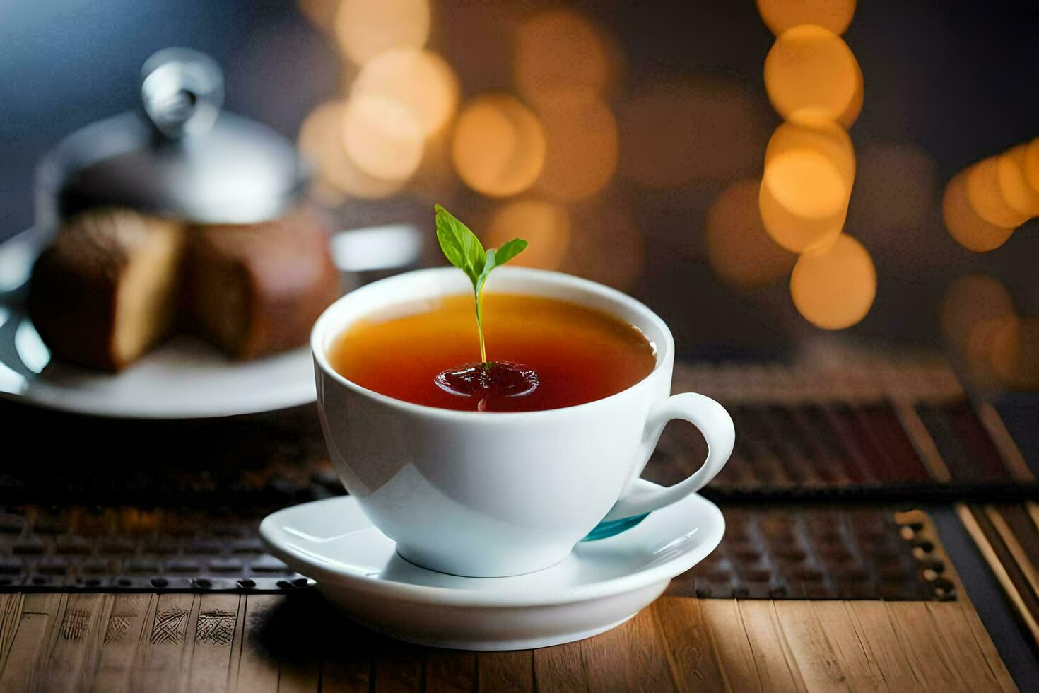 uma copo do chá com uma pequeno plantar em a lado. gerado por IA foto