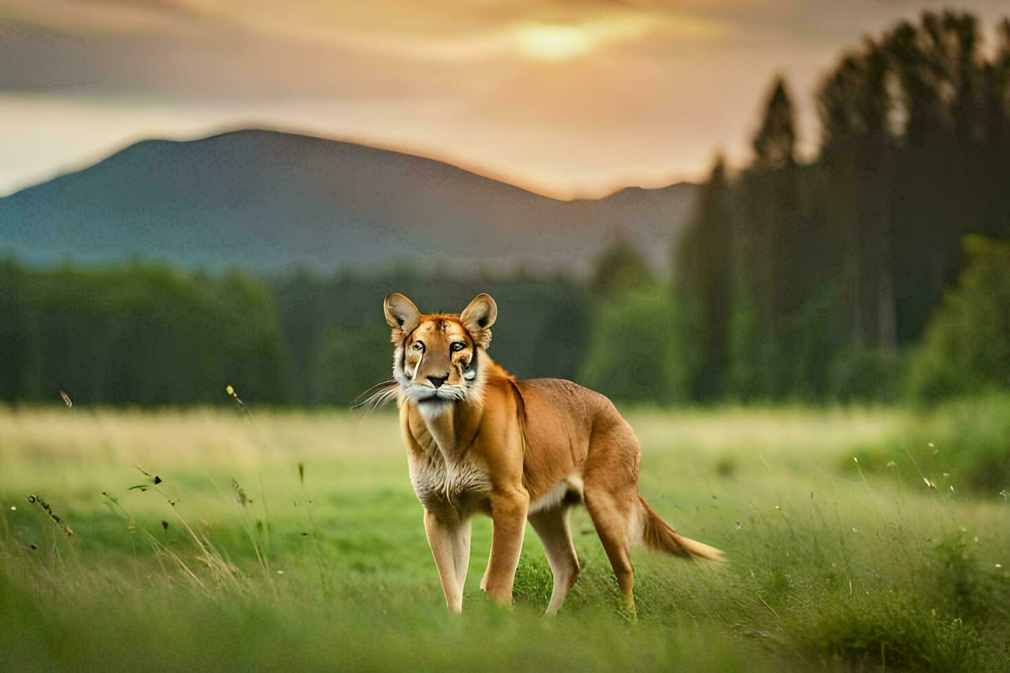 uma vermelho Lobo é em pé dentro a grama. gerado por IA foto