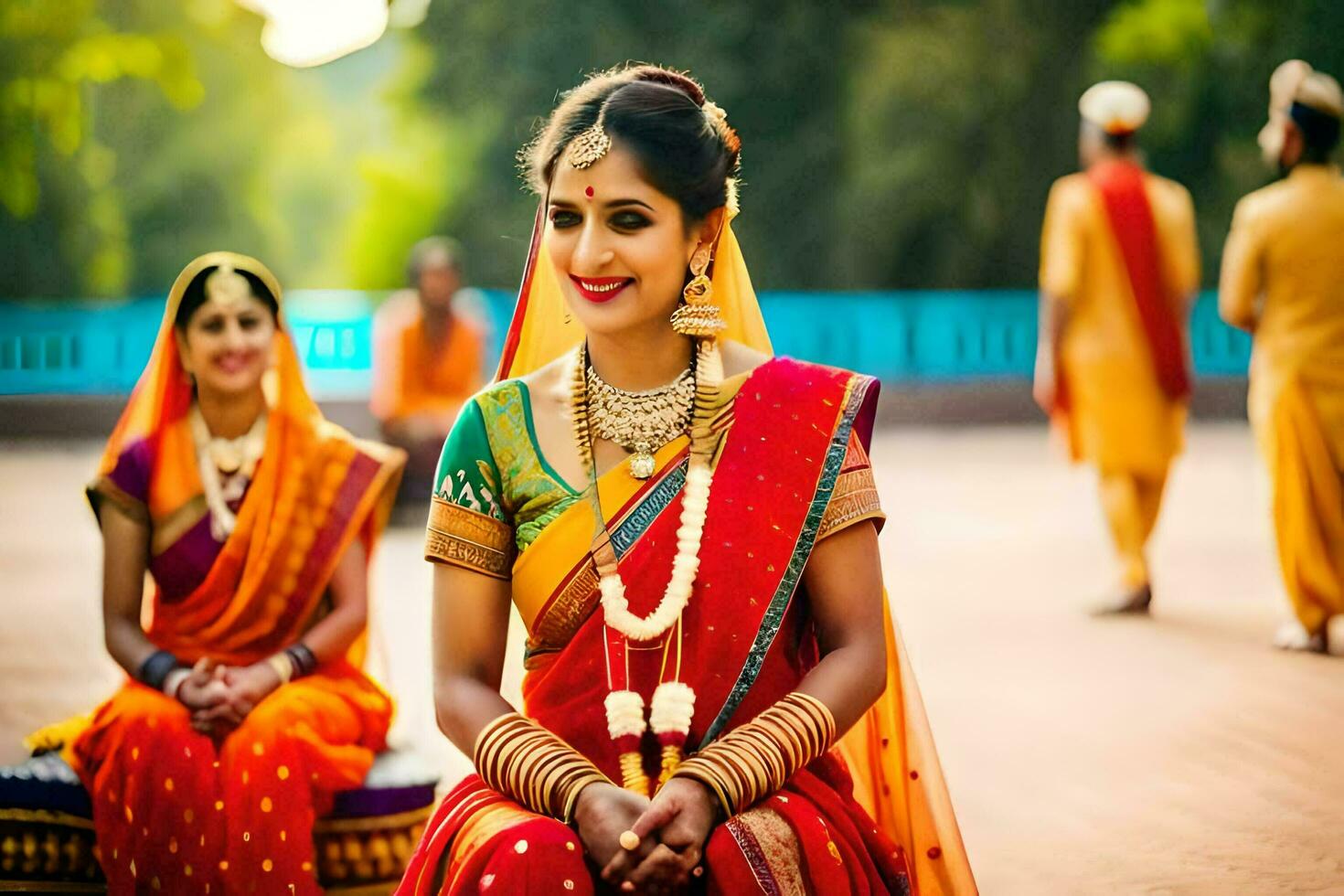 indiano noiva dentro tradicional traje. gerado por IA foto