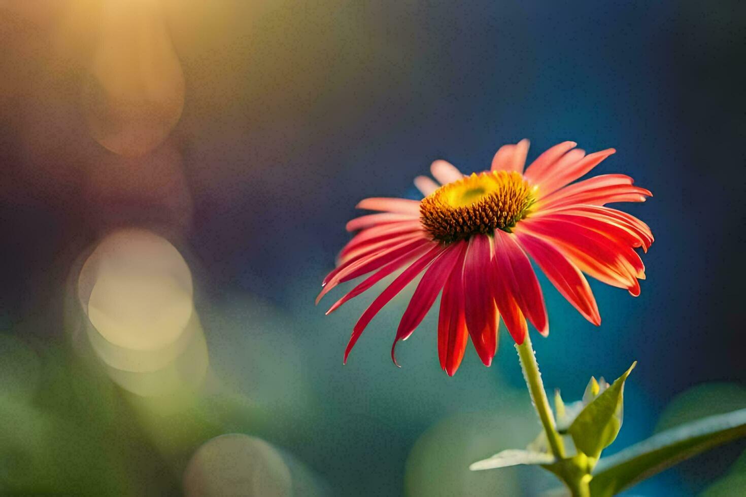 uma solteiro vermelho flor dentro a Sol. gerado por IA foto