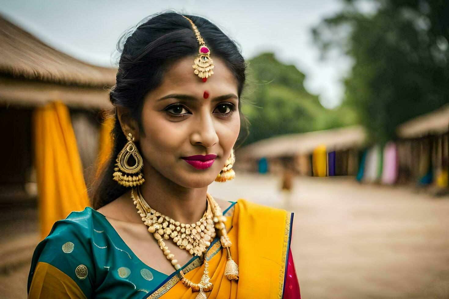 uma mulher dentro tradicional indiano traje. gerado por IA foto