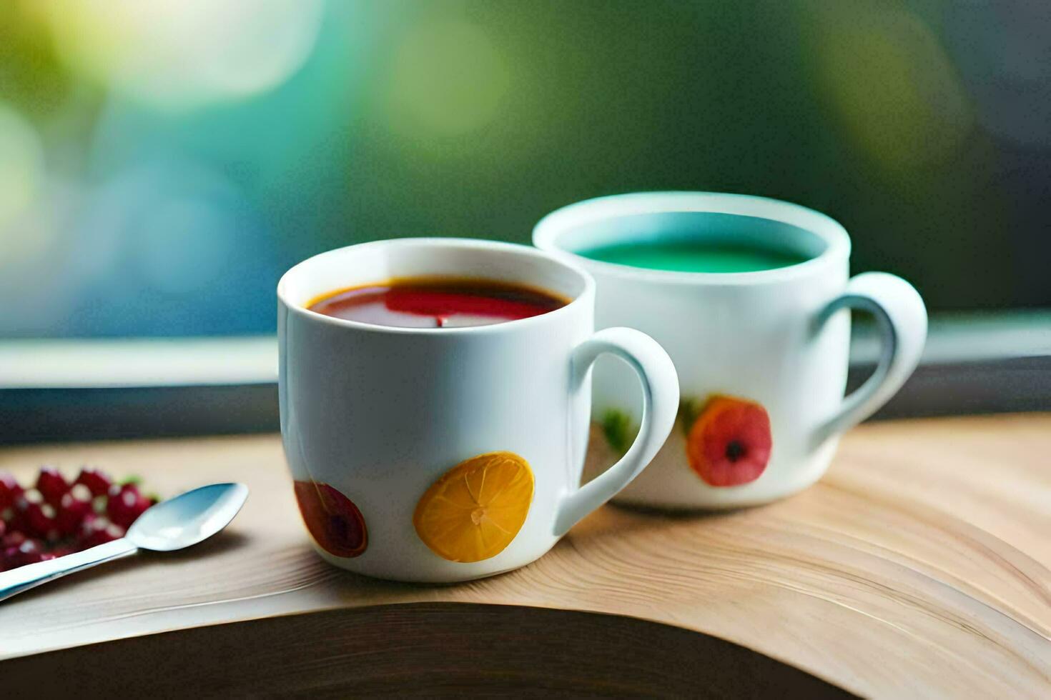 dois copos do chá sentar em uma mesa. gerado por IA foto