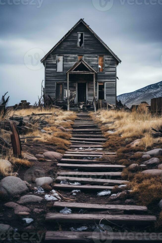 assombrada estético do uma decadente construção dentro uma desolado fantasma Cidade foto