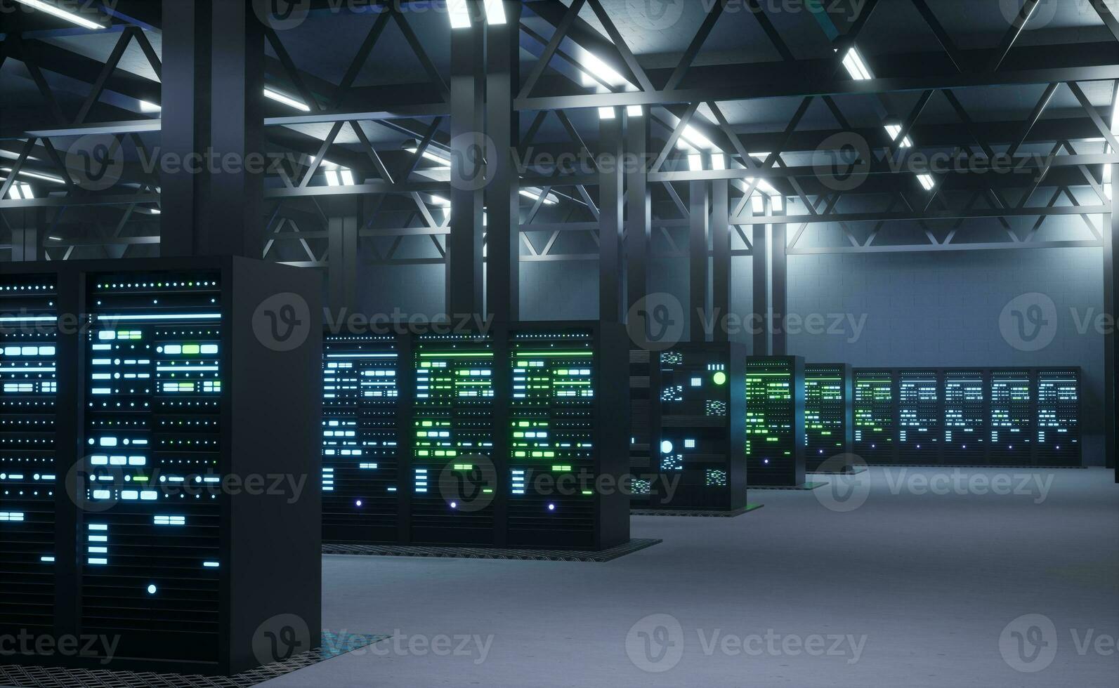 moderno dados Centro fornecendo nuvem Serviços, possibilitando negócios para Acesso Informática Recursos e armazenamento em exigem sobre Internet. servidor quarto a infraestrutura 3d render animação foto