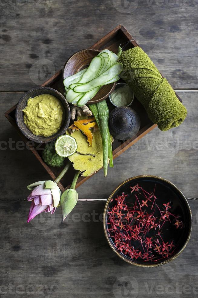 detalhes de produtos orgânicos tropicais exóticos naturais em spa de beleza asiático foto