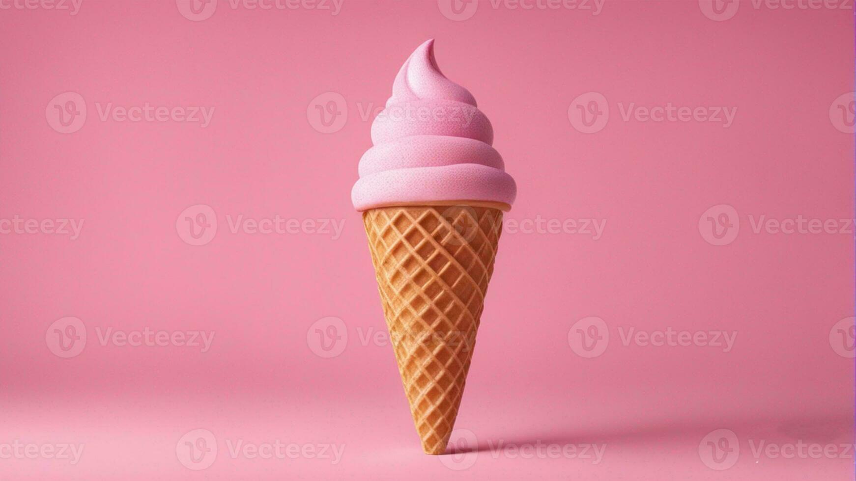 gelo creme cone em uma Rosa fundo gerado por IA foto