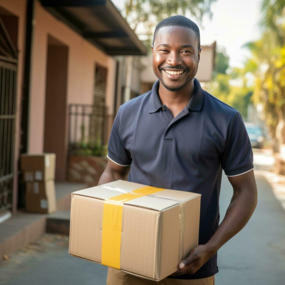 feliz Entrega homem ao ar livre - ai gerado foto