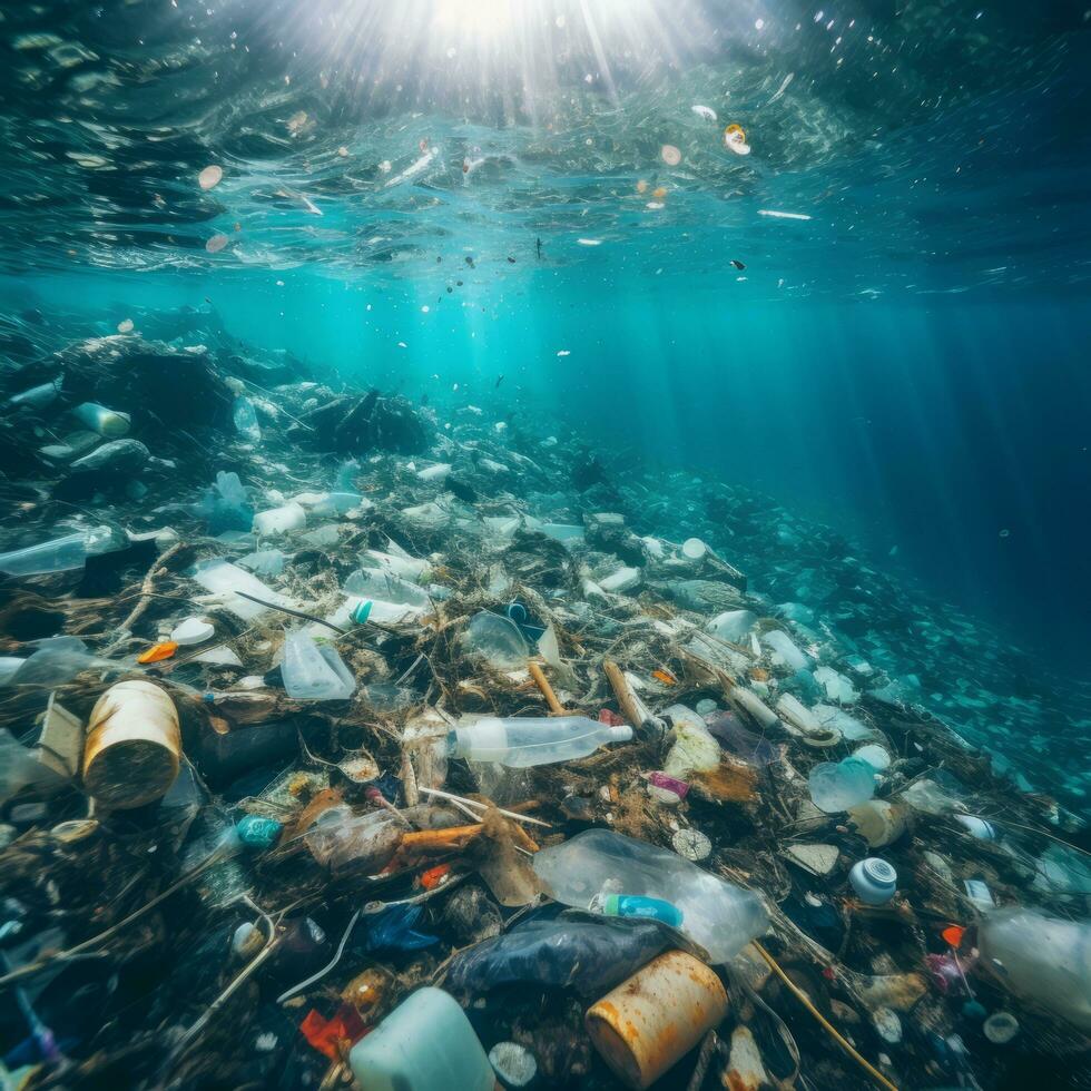 oceano poluição lixo e angústia - ai gerado foto