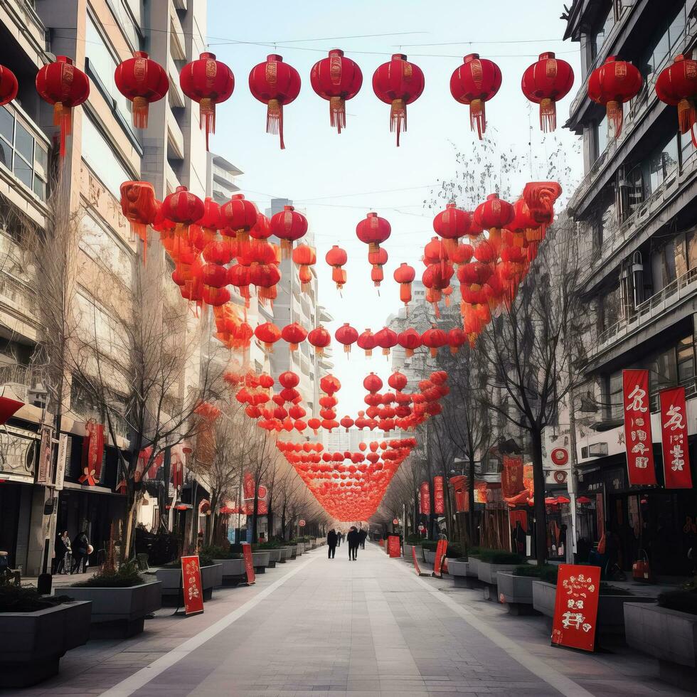 animado chinês Novo ano dentro Xangai - ai gerado foto