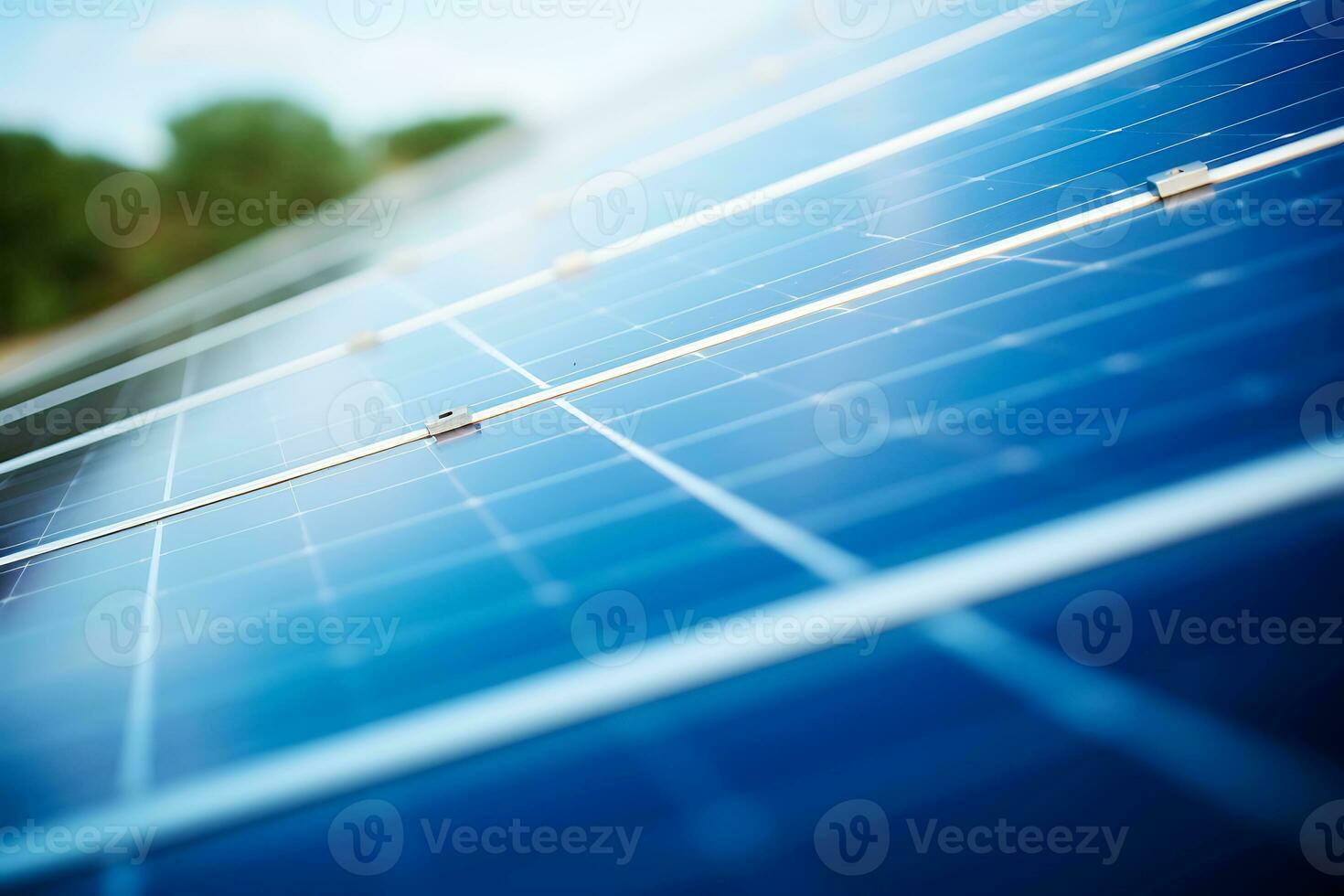 solar painéis em uma fundo do vegetação dentro ensolarado clima. ai generativo foto