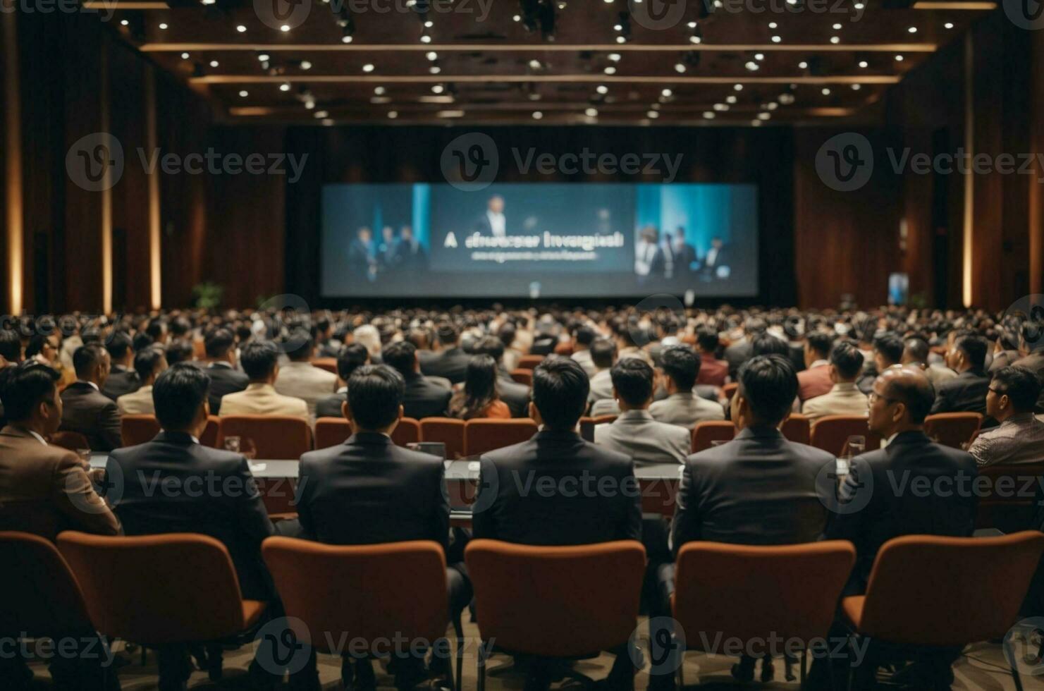 o negócio e empreendedorismo simpósio. alto falante dando uma conversa às o negócio reunião. público dentro conferência salão., ai generativo foto