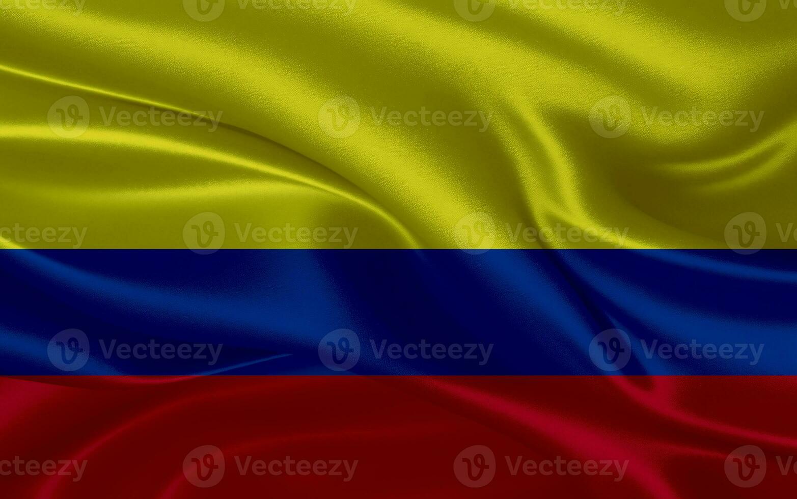 3d acenando realista seda nacional bandeira do Colômbia. feliz nacional dia Colômbia bandeira fundo. fechar acima foto