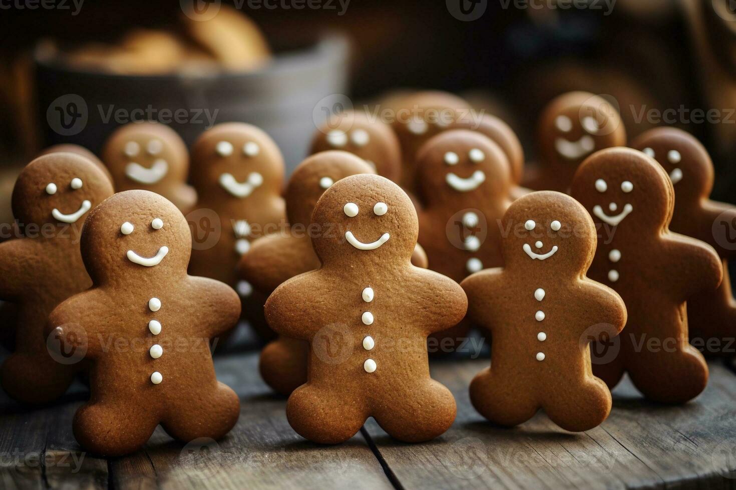 Pão de gengibre homens caseiro biscoitos. Natal pastelaria. inverno feriados conceito. ai gerado. foto