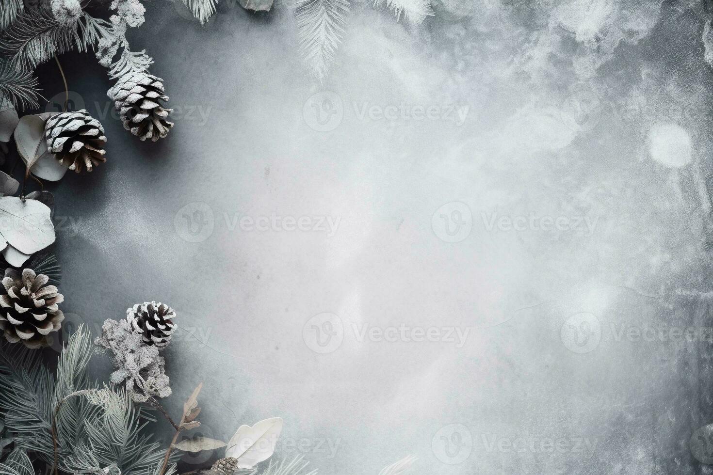 inverno fundo com cópia de espaço. abeto galhos e cones com neve, topo visualizar. ai gerado. foto