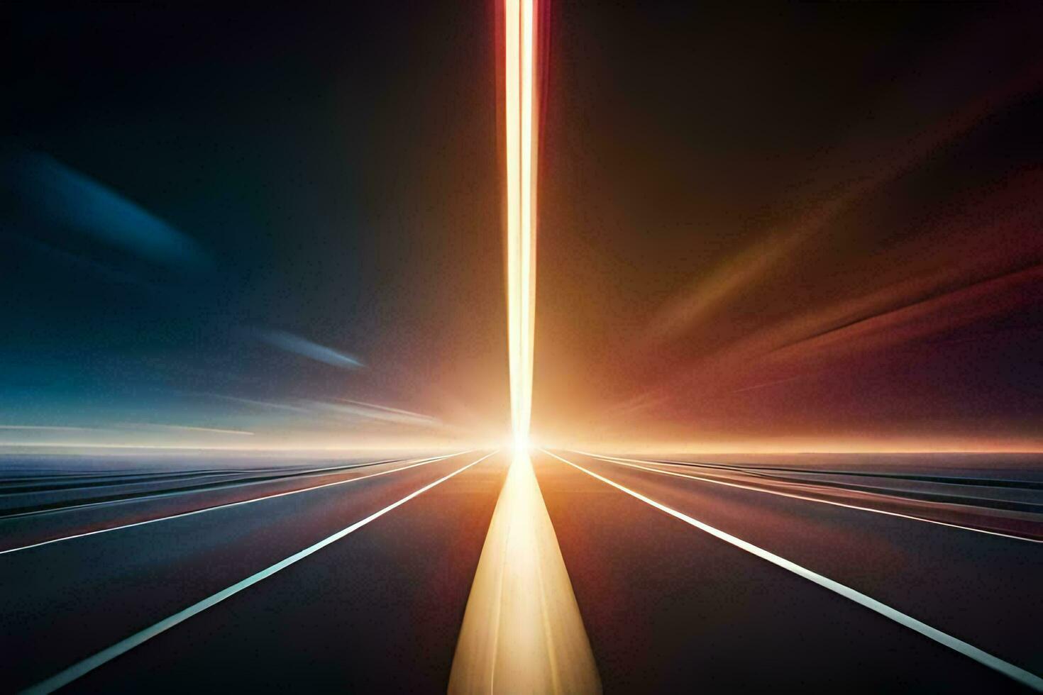 uma grandes estrada com uma brilhante luz dentro a meio. gerado por IA foto