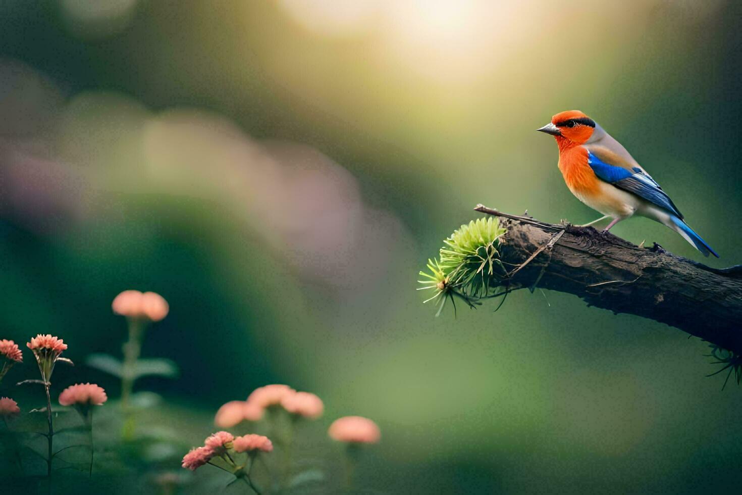 foto papel de parede natureza, pássaro, flores, pássaro, pássaro, pássaro, pássaro, pássaro, pássaro. gerado por IA