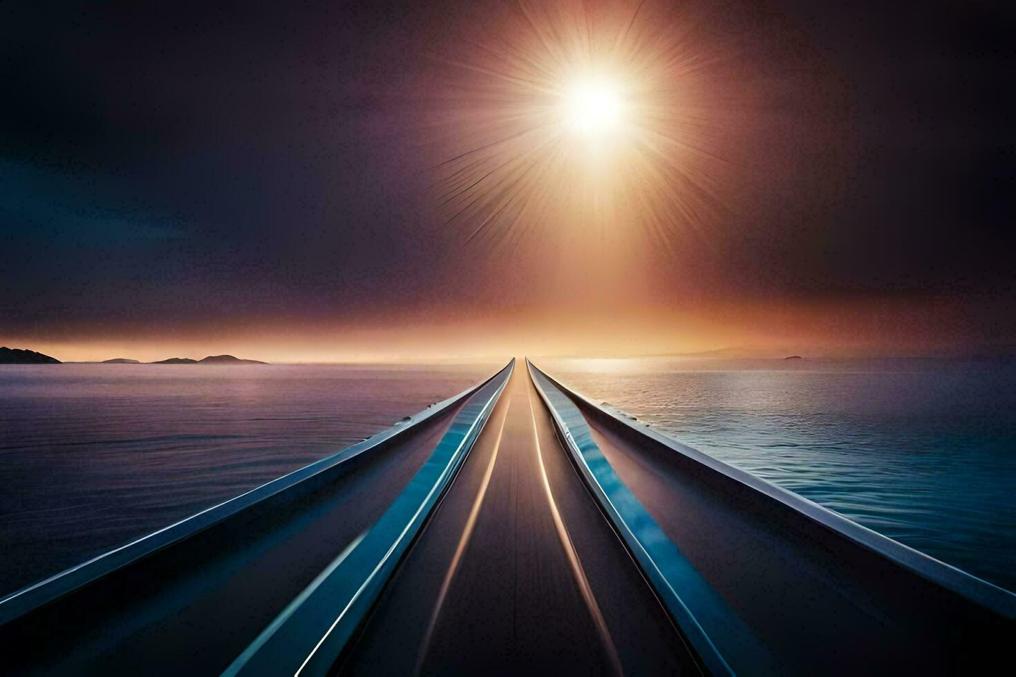 uma grandes estrada conduzindo para a Sol. gerado por IA foto