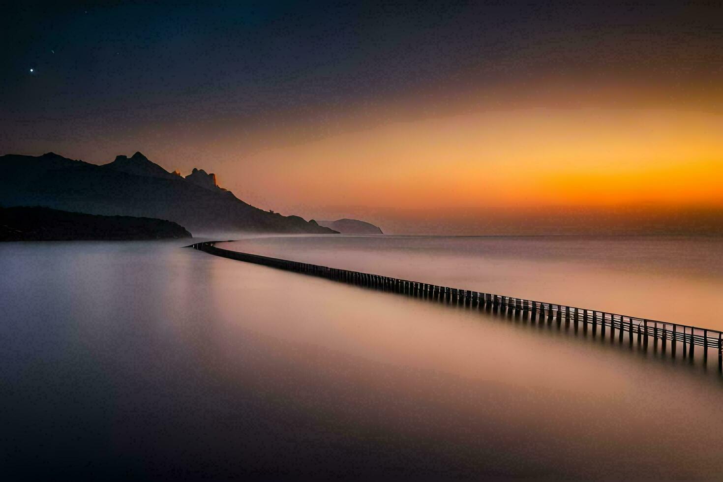 uma grandes exposição fotografia do uma cais dentro a oceano. gerado por IA foto