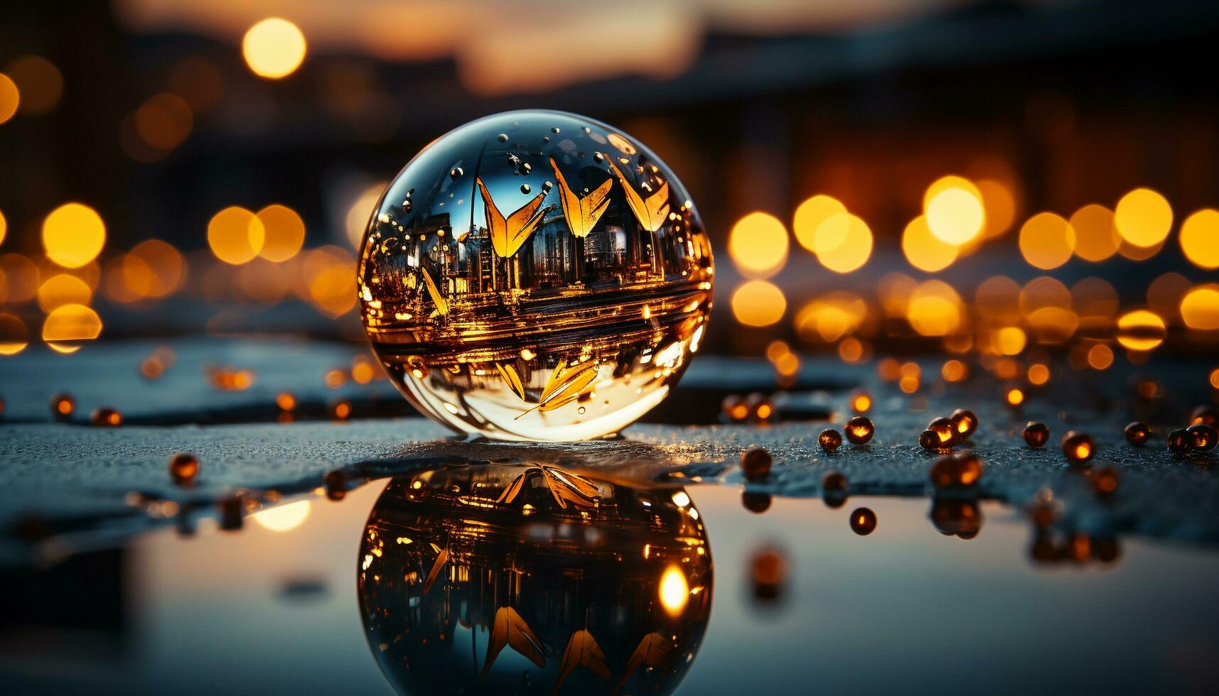 brilhando cidade Horizonte reflete dentro água, vibrante noite celebração gerado de ai foto