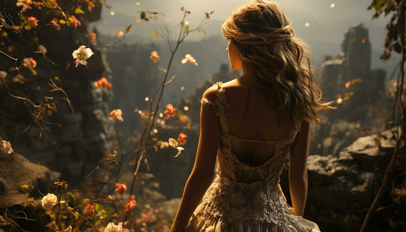 jovem mulher desfrutando a beleza do natureza dentro a ao ar livre gerado de ai foto