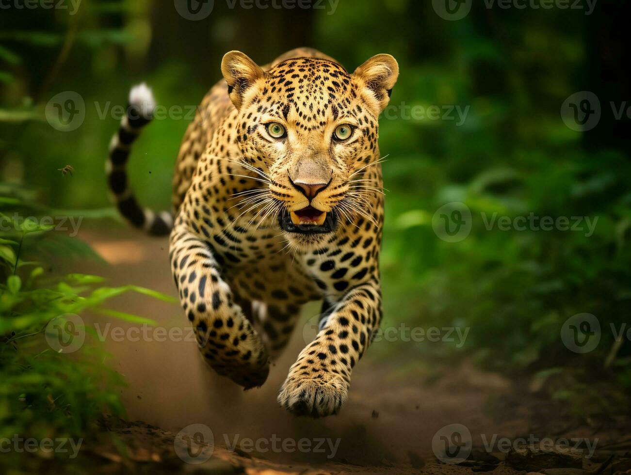 leopardo retrato correndo, perseguindo, predando, generativo ai foto
