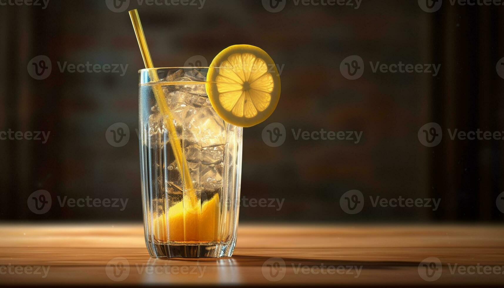 refrescante coquetel em de madeira mesa, citrino fruta e gelo gerado de ai foto