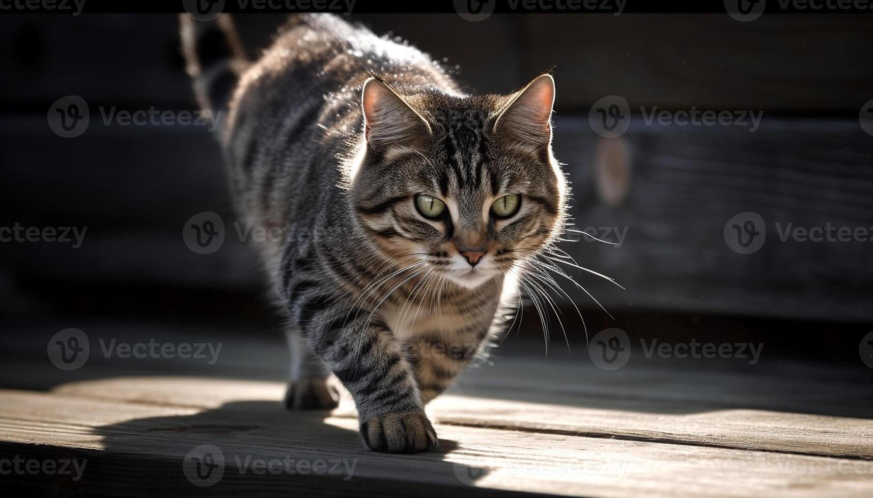 fofa gatinho sentado ao ar livre, encarando às Câmera com brincalhão curiosidade gerado de ai foto