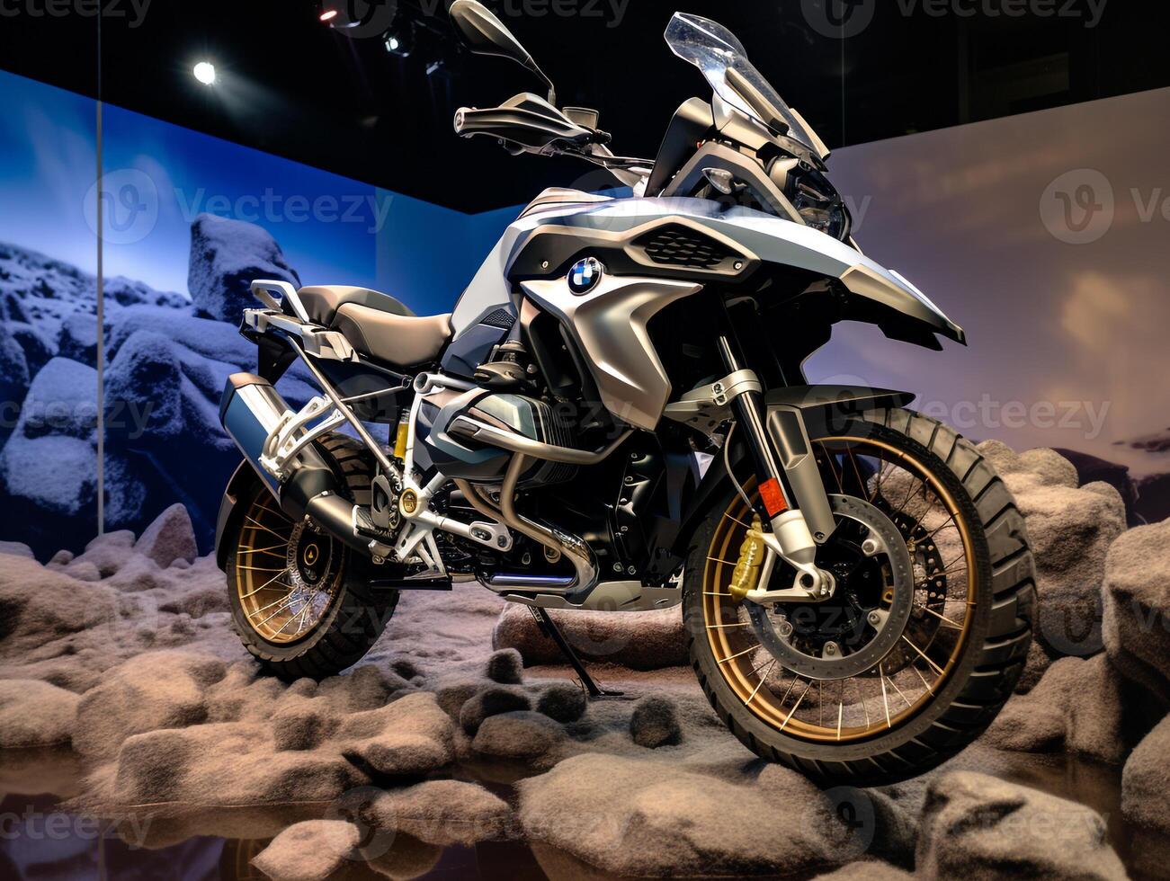 BMW r 1250 gs exibição. generativo ai foto