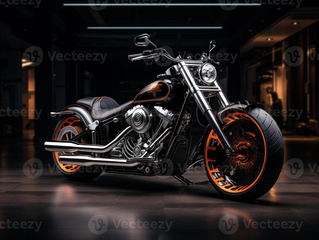 Harley Davidson gordo Garoto exibição. generativo ai foto