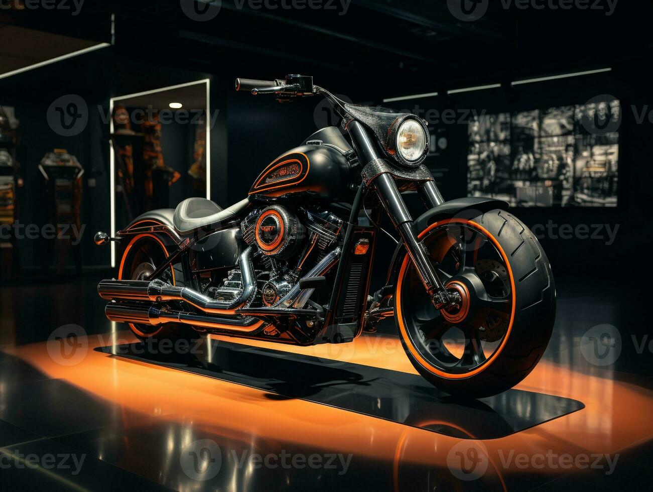 Harley Davidson gordo Garoto exibição. generativo ai foto