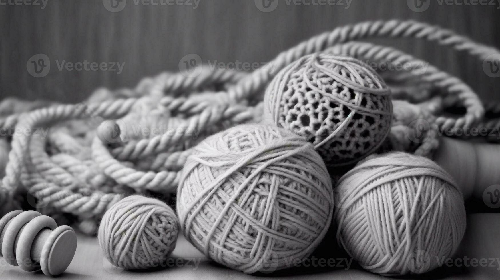 crochê, em uma suave cinzento fundo, ternura, tricô agulhas, vintage estilo.ai gerado.artificial inteligência foto