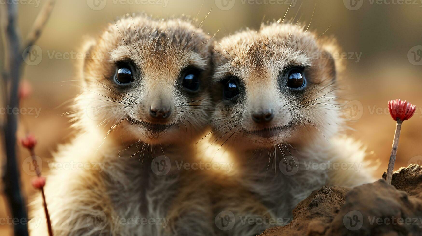 foto do coração derretido dois suricatos com a ênfase em expressão do amar. generativo ai