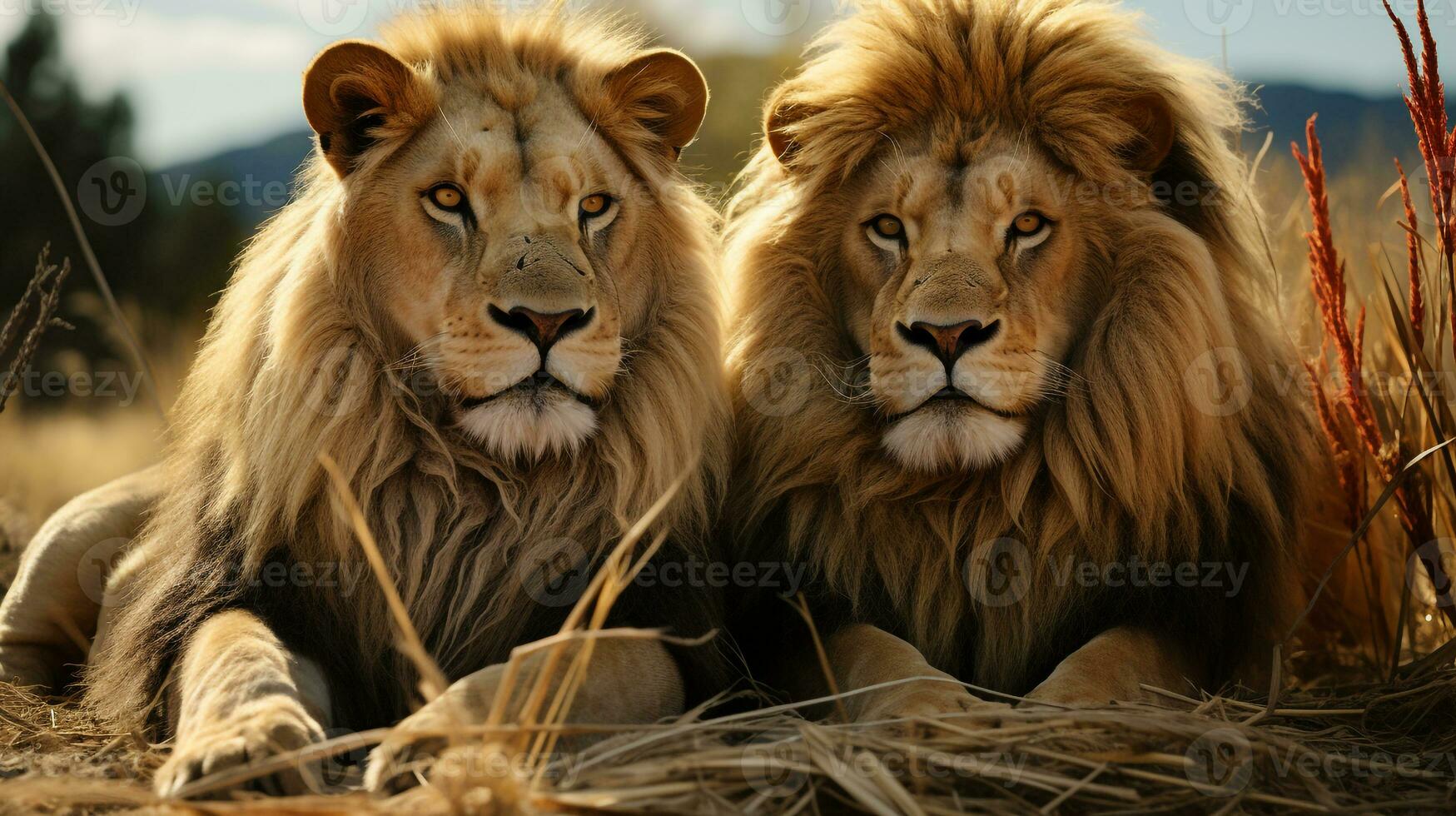 foto do coração derretido dois leões com a ênfase em expressão do amar. generativo ai