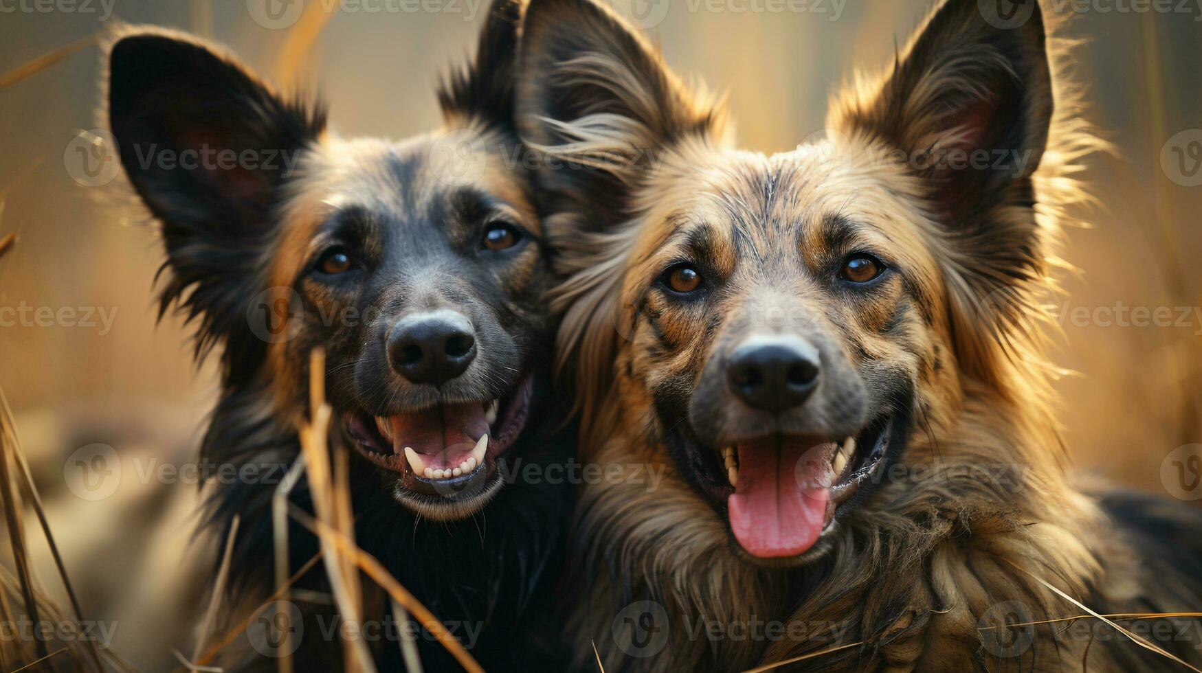 foto do coração derretido dois africano selvagem cachorros com a ênfase em expressão do amar. generativo ai