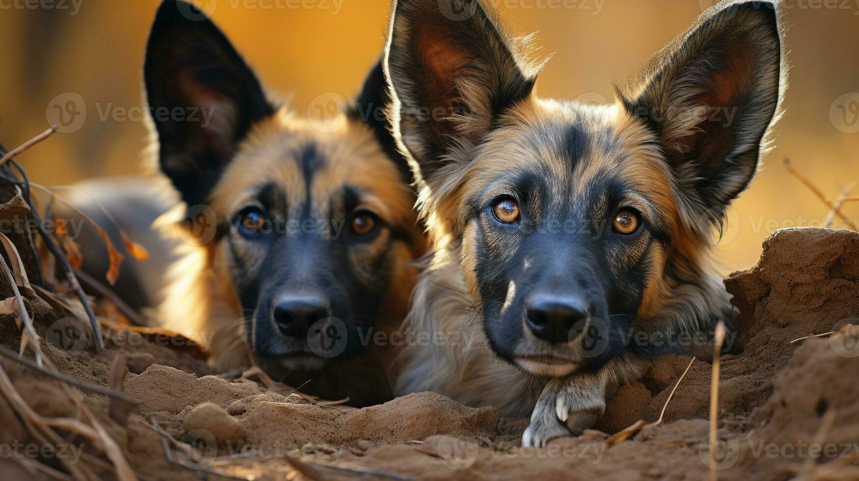 foto do coração derretido dois africano selvagem cachorros com a ênfase em expressão do amar. generativo ai