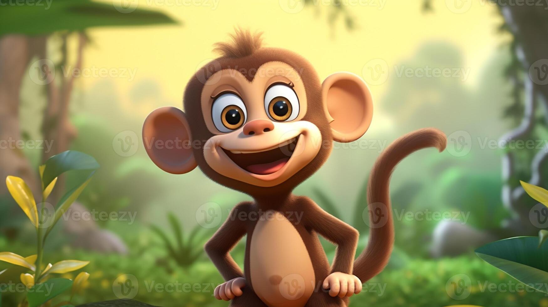 uma fofa pequeno macaco dentro Disney desenho animado estilo. generativo ai foto