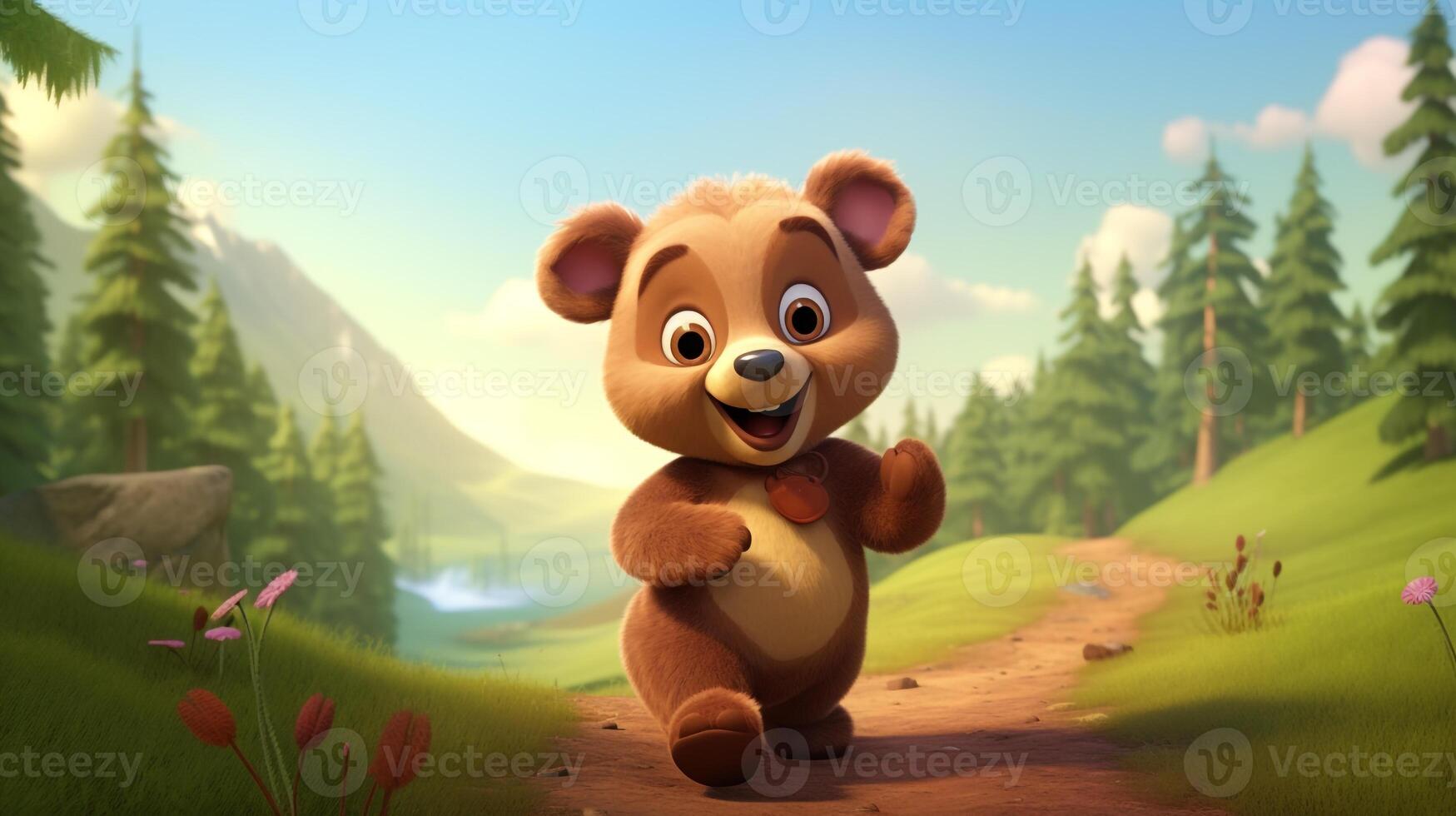 uma fofa pequeno Urso dentro Disney desenho animado estilo. generativo ai foto