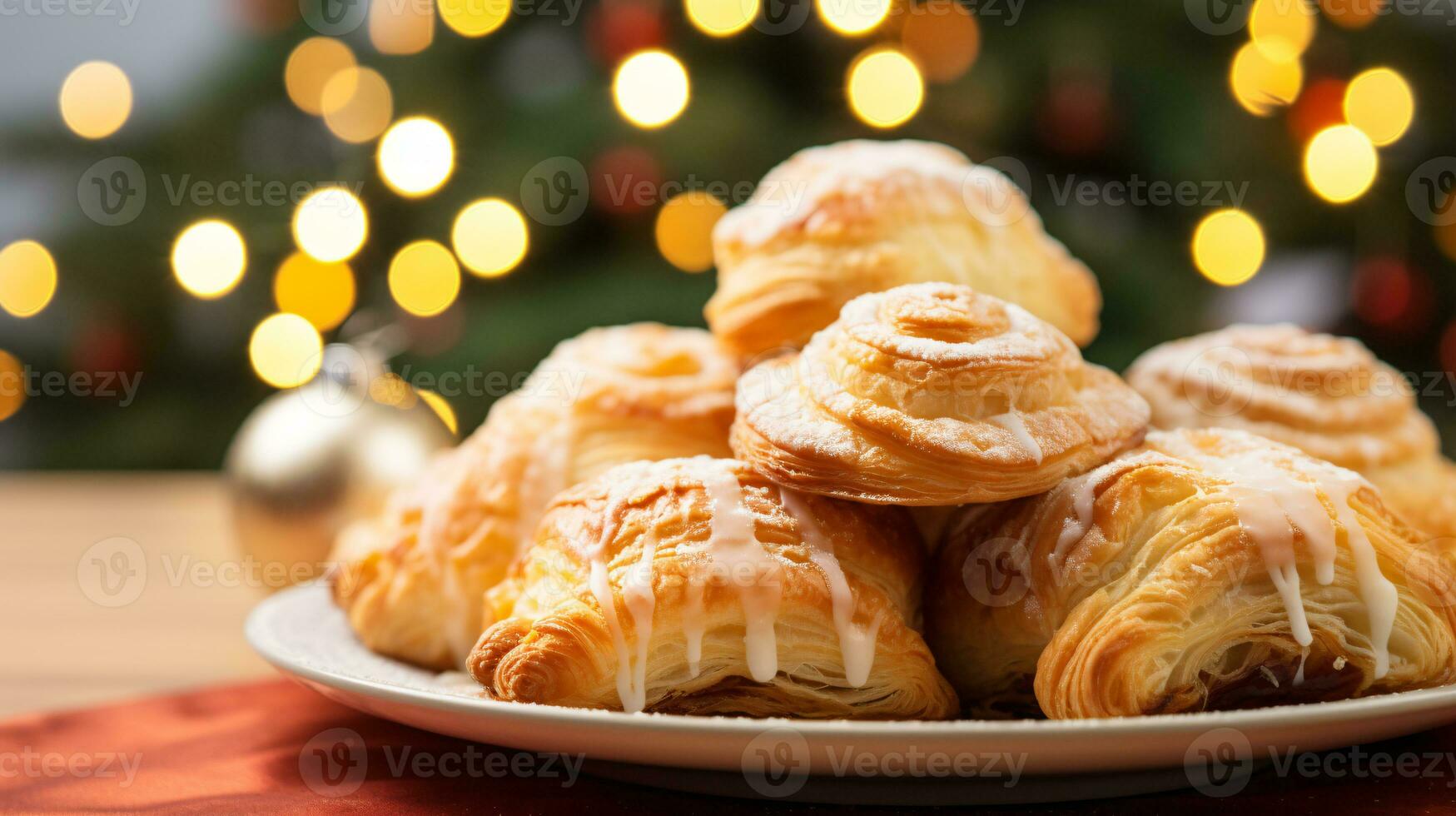 ai generativo Natal sopro pastelaria fechar acima com borrado luzes bokeh fundo foto