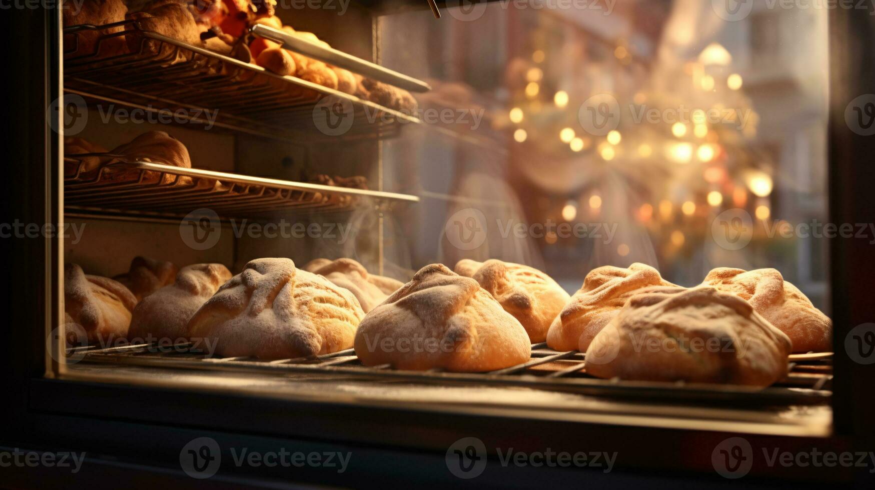 ai generativo Natal sopro pastelaria fechar acima com borrado luzes bokeh fundo foto